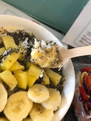Mango pineapple chiaseed with coconut shred  at Raw Juice Bar in Orlando