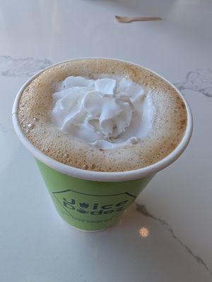 Biscoff Latte. It's not naturally vegan but if you ask for oat milk and coconut whip it is vegan. at Juice Dudez in Ottawa