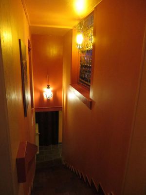 Staircase leading downstairs to the toilets which you should definitely check out! at Al Kasbah in Saarbrucken