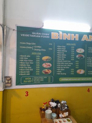 Menu at Bình An in Ho Chi Minh City
