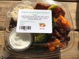 Organic lentil and spice roasted veges at Naturally Organic in Auckland