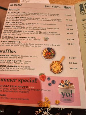 Bowl menu at Kool Smoothie Gueliz Marrakech  in Marrakech