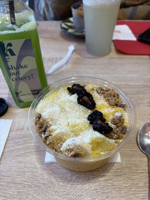 Ordered the exotic smoothie bowl with celery juice. Really delicious and filling! Clearly marked vegan.  at Kool Smoothie Gueliz Marrakech  in Marrakech