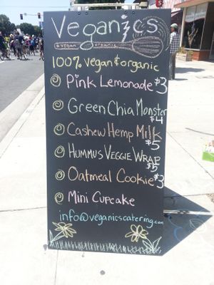 Menu on bike day at Veganics in Los Angeles