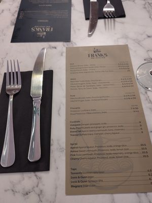 Wine menu, I don't know if there's any vegan option. I had a coke. at Franks in Dundee