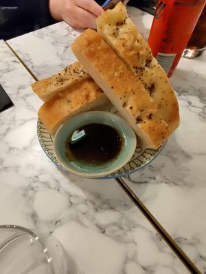 Focaccia with olive oil and balsamic vinegar at Franks in Dundee