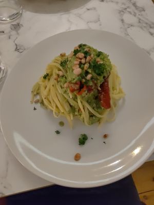 Pasta with pea pesto at Franks in Dundee