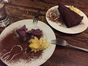 chocolate cake + no bake berry cheesecake at El Haso in Freiburg