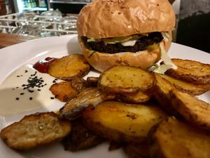 Burger with fries at El Haso in Freiburg