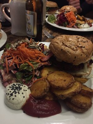 Veggie Burger Fries and Salad  at El Haso in Freiburg