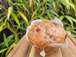 Raspberry and White Chocolate Muffin at Bel's Vegan Bakes - Pop-Up in Bangor