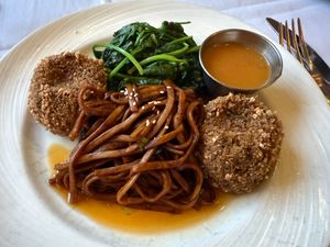 vegan, zucchini "crab cakes" at Gertrude's at the BMA in Baltimore