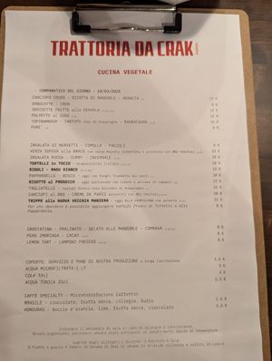 Menu at Trattoria da Crak  in Padua