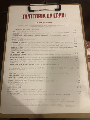 Menu  at Trattoria da Crak  in Padua