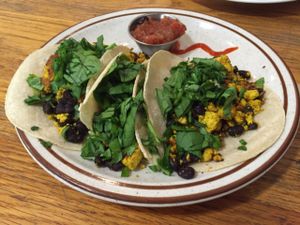 vegan breakfast tacos.  at The Sentient Bean in Savannah