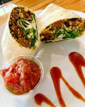 Vegan breakfast burrito  at The Sentient Bean in Savannah