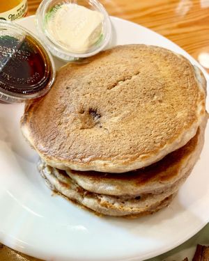 Vegan strawberry pancakes - fresh strawberries inside the pancakes at The Sentient Bean in Savannah