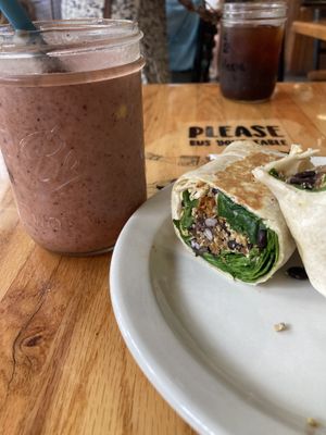 Fruit Smoothie & Vegan Breakfast Burrito   at The Sentient Bean in Savannah