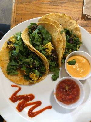 Vegan breakfast tacos at The Sentient Bean in Savannah