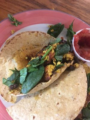 Vegan breakfast tacos  at The Sentient Bean in Savannah