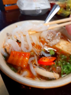 Eating at home my take away vegan noodles at Song Liên in Ho Chi Minh City