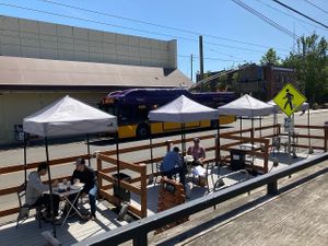 Sidewalk eating  at Ada's Technical Books and Cafe in Seattle