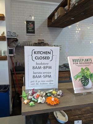 Hours are as follows: 8pm books, 5pm barista, 3pm kitchen! at Ada's Technical Books and Cafe in Seattle