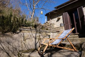 One of the many spots to relax, the entrance to camera 
 Il Ciuffolotto at Colle Della Luna - Vegan B&B in Borgo Pace