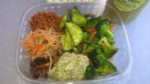 Make your own salad: Asian broccoli, pesto and 
sundried tomato squash, raw chick'un salad, 
marinated mushrooms, taco style TVP, 
and raw noodle salad at Simply Pure in Las Vegas
