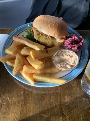 Burgers and fries  at Kajman in Piteaa