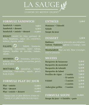 menu at La Sauge in Gentilly
