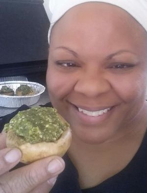 Pesto stuffed mushroom at Raw Chef Renee - The Traveling Carrot Food Truck in Katy