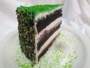 'Wicked Cake'  Chocolate-Peppermint cake with ganache and vanilla Icing at Ellen's Stardust Diner in New York City