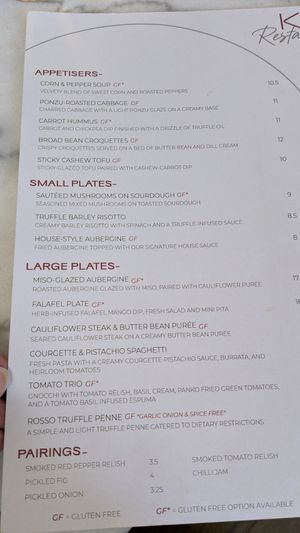 Menu end of March at Kin Restaurant in London