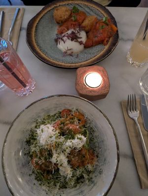 Pesto pasta and gnocci at Kin Restaurant in London