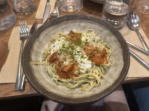 Portions getting bigger! Pistachio pasta   at Kin Restaurant in London