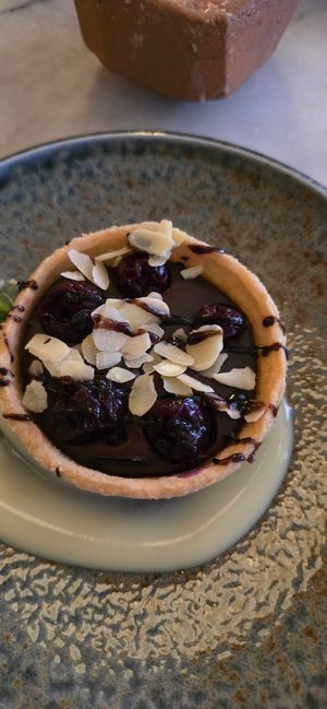 Dark chocolate tart at Kin Restaurant in London