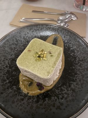 Avocado lime and pistachio cheesecake  at Kin Restaurant in London