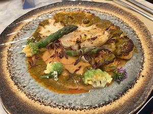 Cauliflower steak in butter bean mash   at Kin Restaurant in London