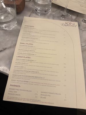 The menu!  at Kin Restaurant in London