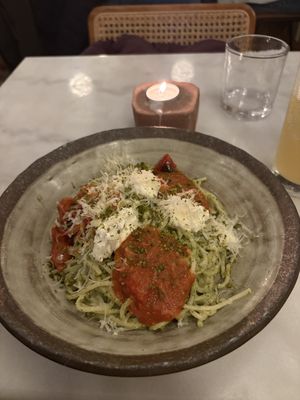 Pistacio & corgette pasta  at Kin Restaurant in London