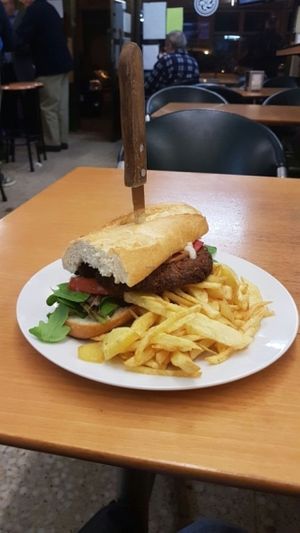 Burger. Very tasty and great hand cut fries at Bar Trasmiera in Santander