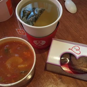 energy tea, tomato soup, mini donuts  at Organic Avenue - Soho in New York City