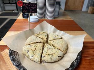 Savory scones made with bacon style tempeh, nooch, and fresh green onion and parsley. at Phoenix Dripp Cafe in Phoenix