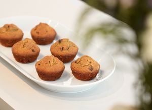 Vegan and gluten-free chocolate chip banana muffins, with no artificial flavors or refined sugars.  at Curiosa | Cafe & Juice Bar in Mexico City