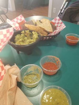 Variety of sauces and dips at Taco Bros  in Grimsley
