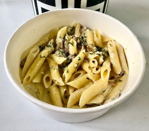 Creamy mushroom pasta at Vegante in Dubai