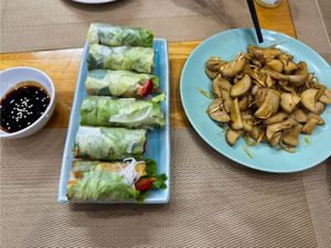 Fresh Spring Rolls and Mushrooms at Tue Tam Vegan in Ninh Binh