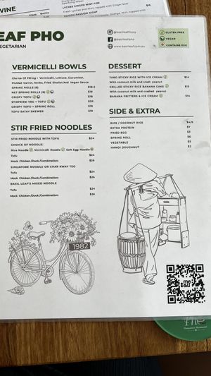Separate vegan & vegetarian menu  at Basil Leaf Pho in Fitzroy