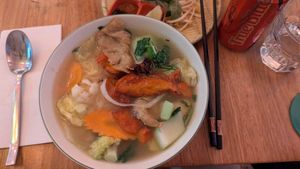 Pho with vegan duck (orange) and chicken at Basil Leaf Pho in Fitzroy